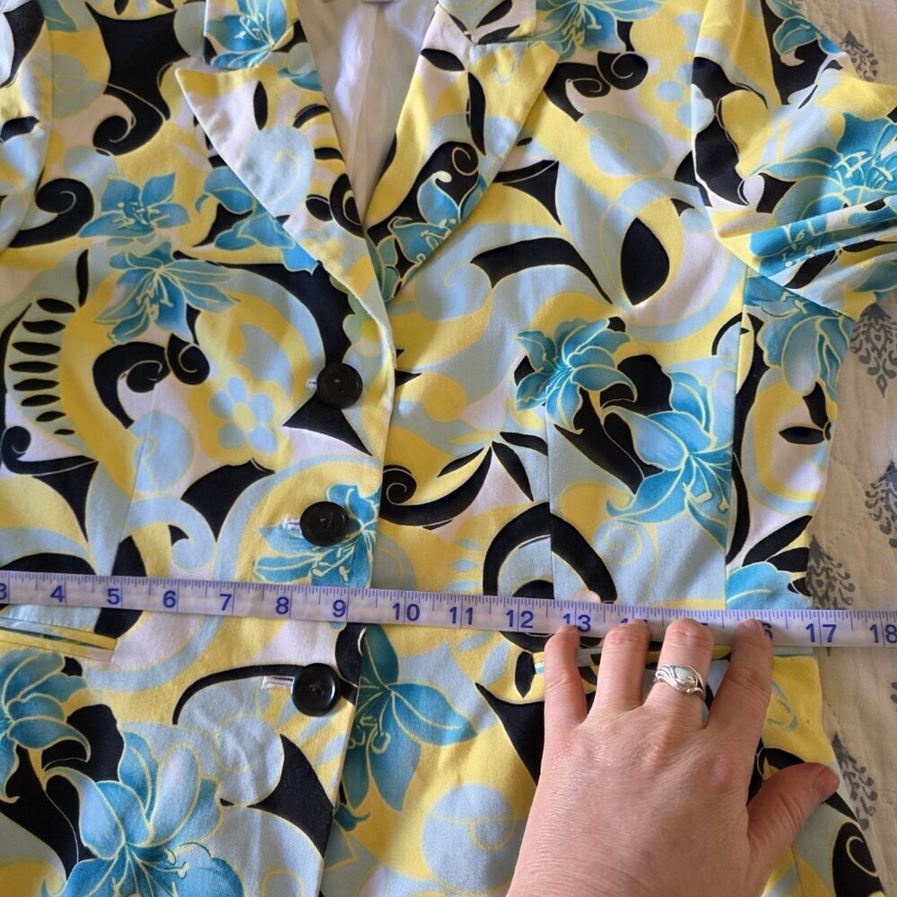 Tahari Arthur S. Levine Vintage Floral Blazer 12P Blue Yellow Botanical Cotton - Picture 12 of 16